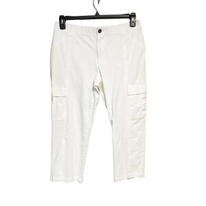 Chico's Cropped Cargo Pants‎ Women's White Ankle Size 1 Small Classic Casual